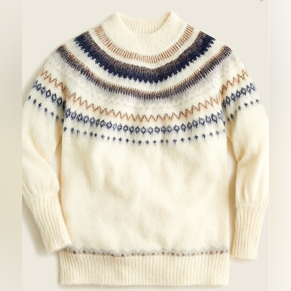 J. Crew Sweaters - NWOT J. Crew Fair Isle Yolk puff sleeve cream and navy sweater sz sm